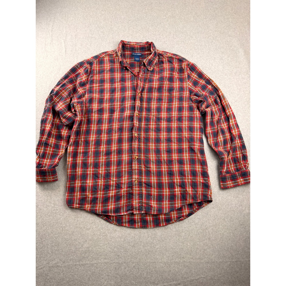 Perfectly Worn Mens Plaid Flannel Shirt Red Blue Yellow 100% Cotton Large L